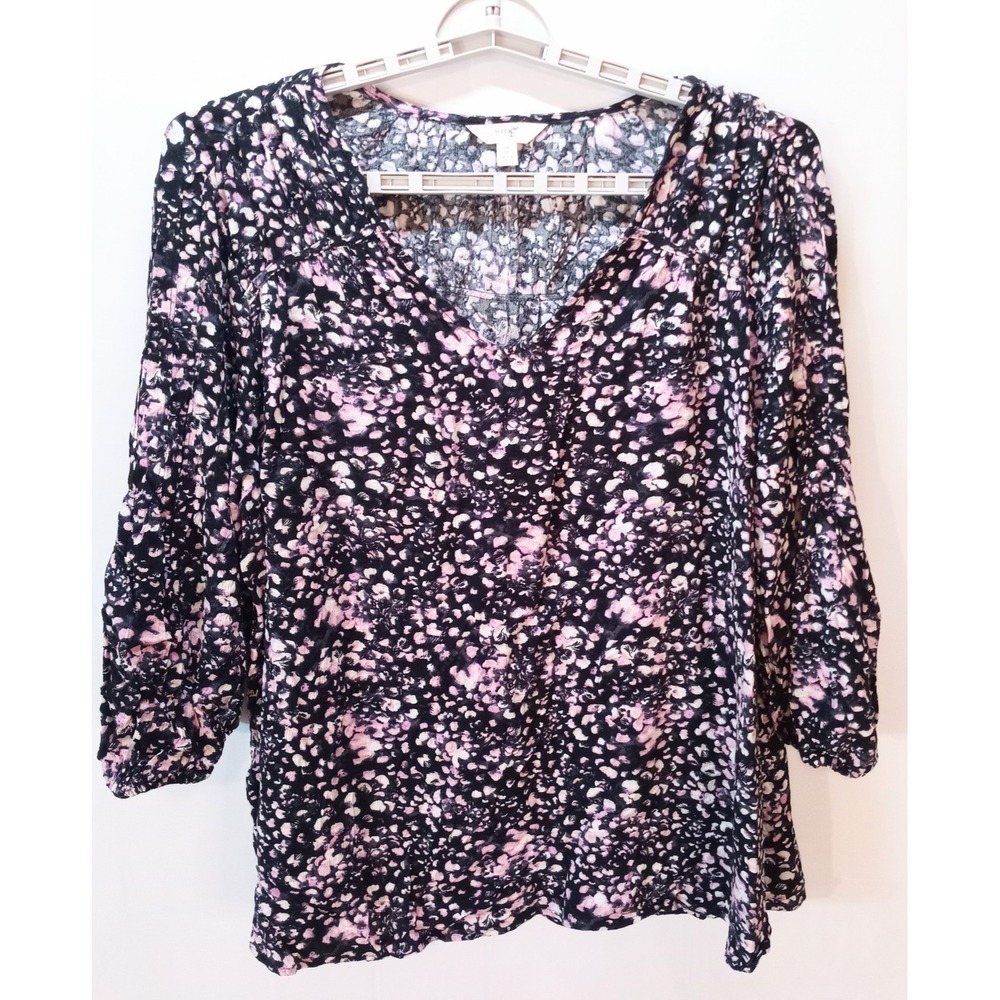 Terra & Sky Women's Plus Poet Sleeve Top, 0X, Geometric Floral Dot